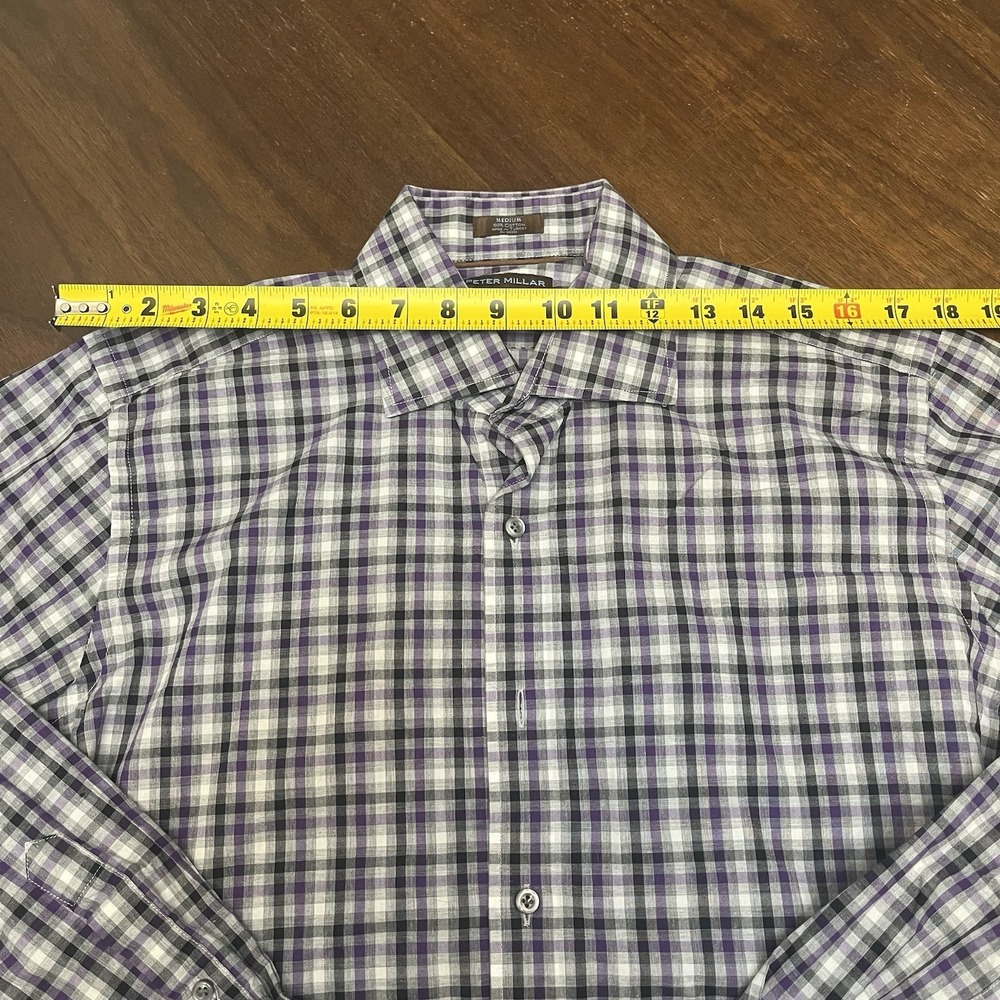 Peter Millar Shirt Mens M Purple Plaid Check Button Down Long Sleeve Cotton - Picture 9 of 13